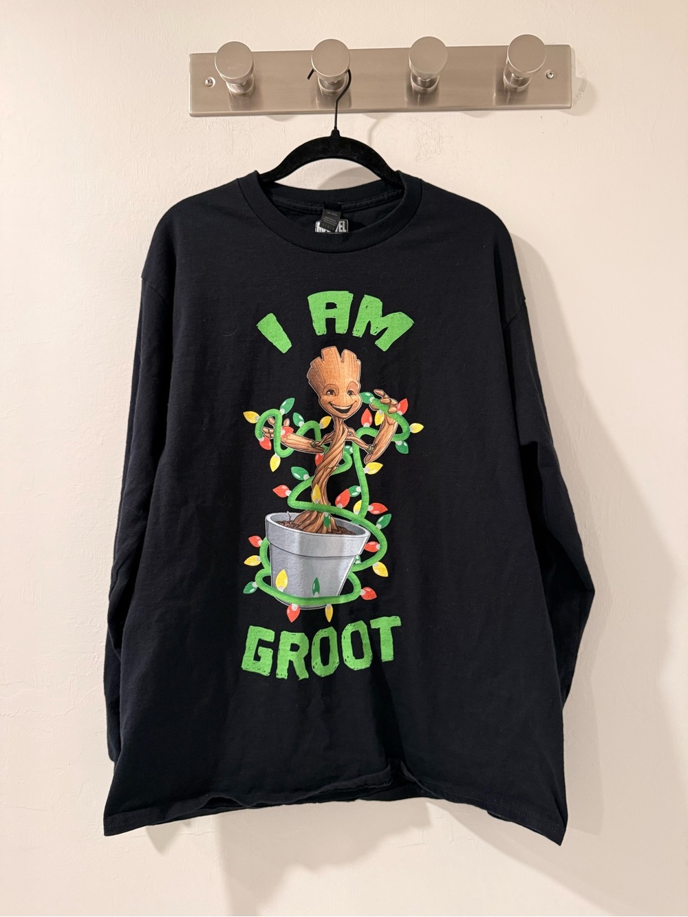 Marvel Black Long-Sleeve 'I Am Groot' Graphic Tee with Green Print Christmas